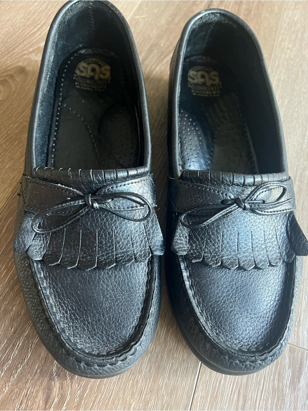 SAS Black Leather Kiltie Tassel Loafers Women’s 10.5W Wide Comfort Slip On Shoes